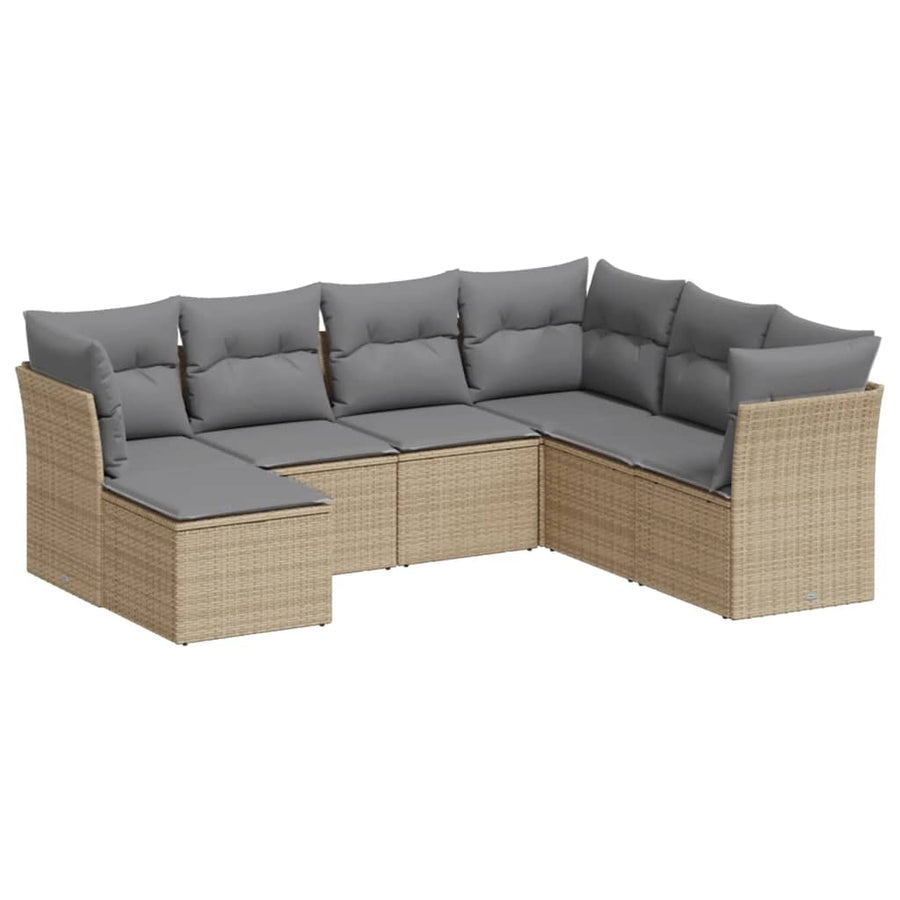 7-Delige Loungeset Met Kussens Poly Rattan Beige