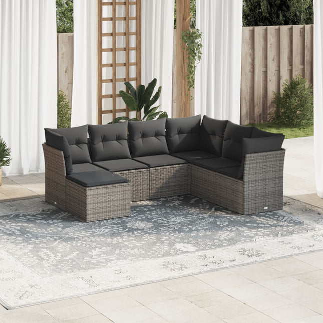 7-Delige Loungeset Met Kussens Poly Rattan Grijs