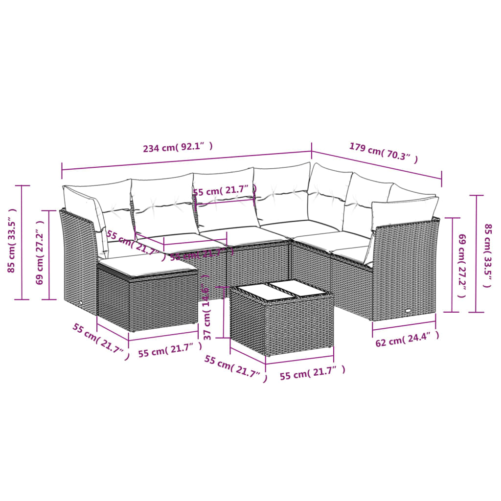 8-Delige Loungeset Met Kussens Poly Rattan Zwart