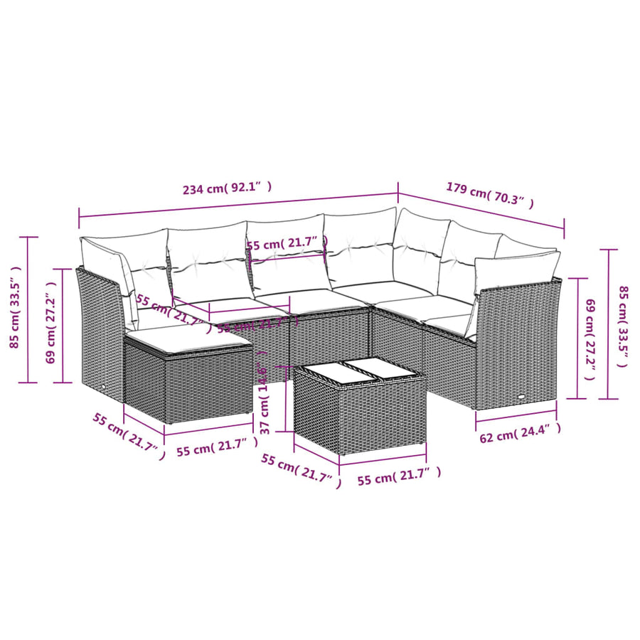 8-Delige Loungeset Met Kussens Poly Rattan Zwart