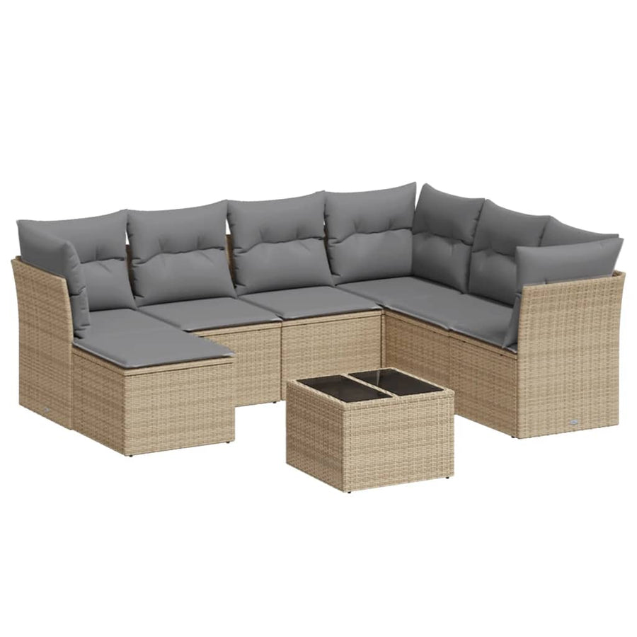 8-Delige Loungeset Met Kussens Poly Rattan Beige