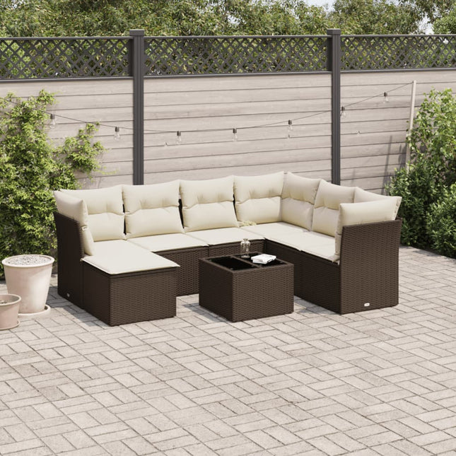 8-delige Loungeset met kussens poly rattan bruin