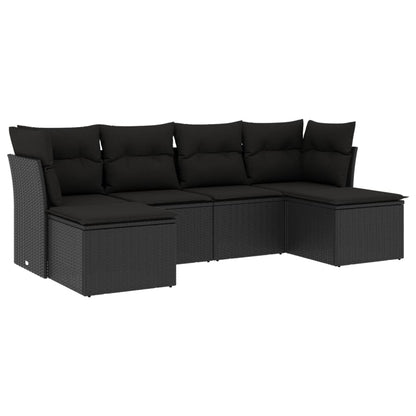 6-Delige Loungeset Met Kussens Poly Rattan Zwart