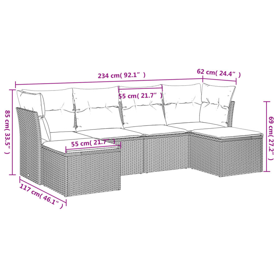 6-Delige Loungeset Met Kussens Poly Rattan Beige