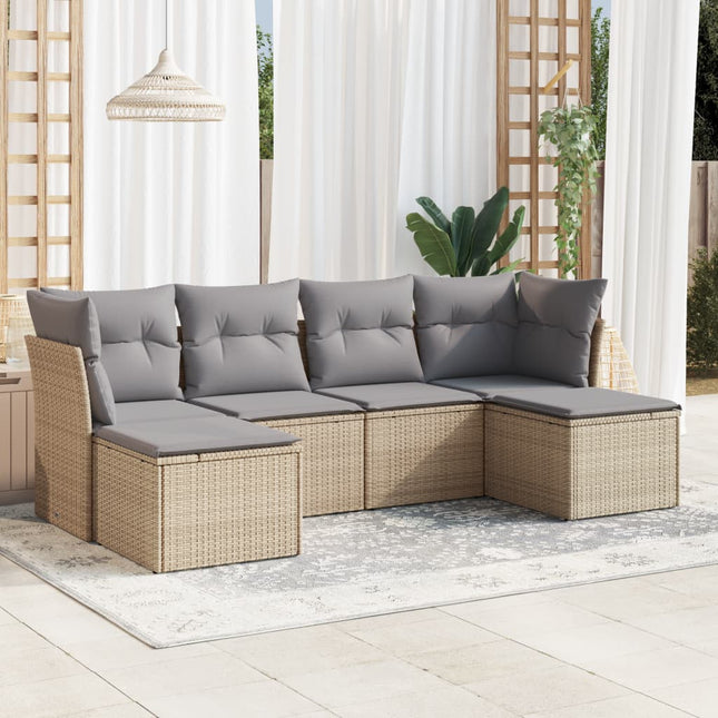 6-Delige Loungeset Met Kussens Poly Rattan Beige