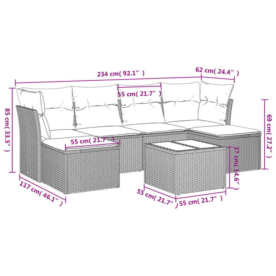 7-Delige Loungeset Met Kussens Poly Rattan Zwart