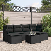 7-piece lounge set with cushions poly rattan black