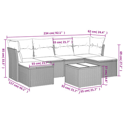 7-delige Loungeset met kussens poly rattan zwart 1 Zwart en crème