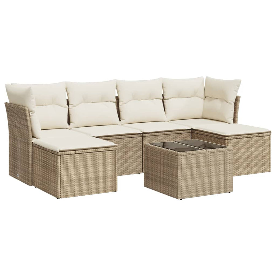 7-Delige Loungeset Met Kussens Poly Rattan Beige