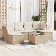 7-piece Loungeset with cushions poly rattan beige