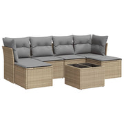 7-piece Loungeset with cushions poly rattan beige