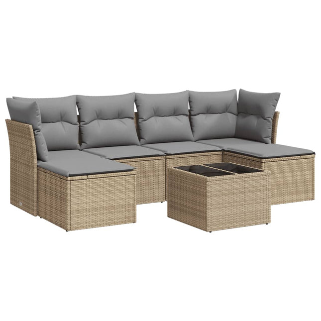 7-Delige Loungeset Met Kussens Poly Rattan Beige