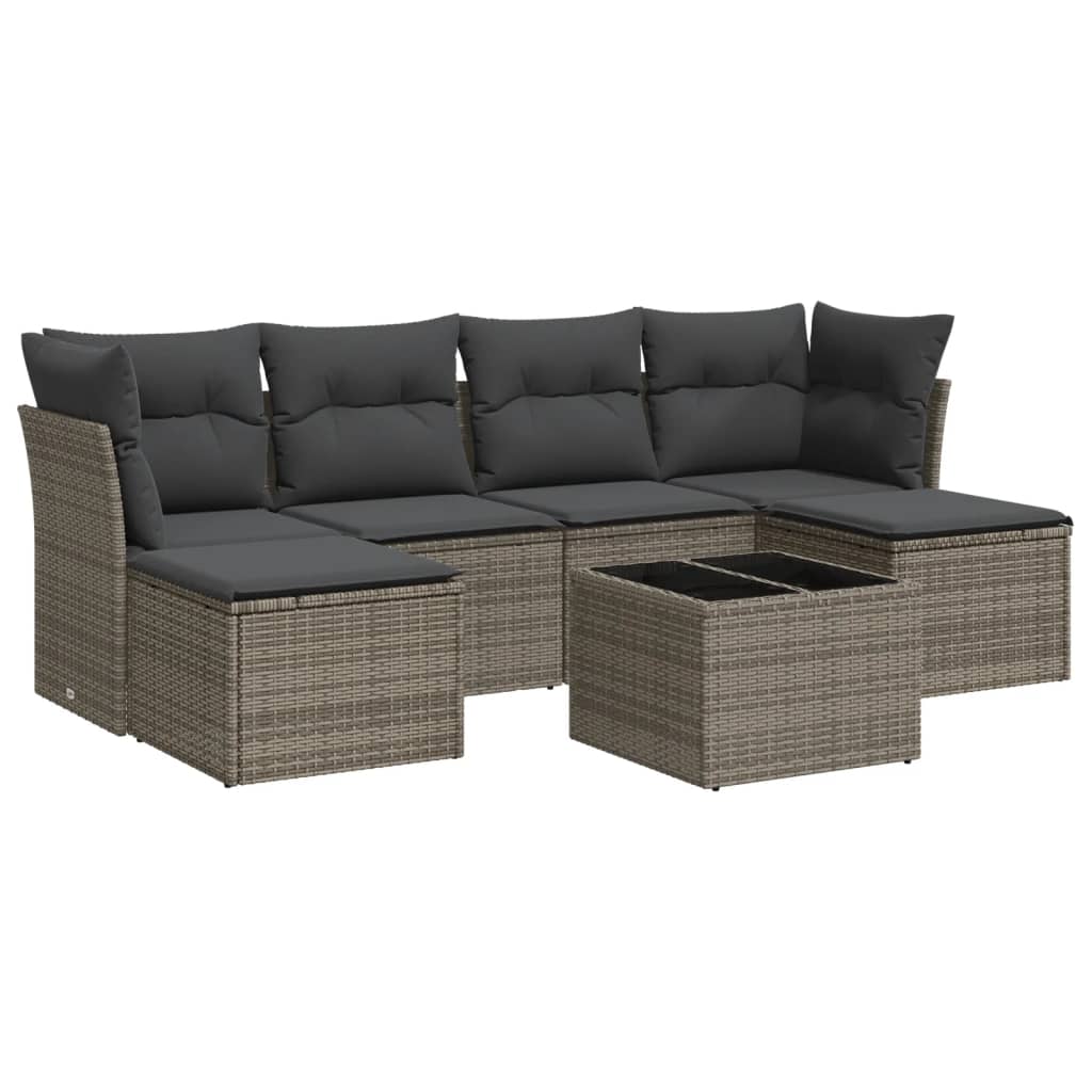 7-Delige Loungeset Met Kussens Poly Rattan Grijs