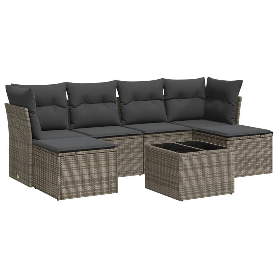 7-Delige Loungeset Met Kussens Poly Rattan Grijs