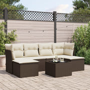 7-Piece Poly Rattan Lounge Set with Cushions Brown