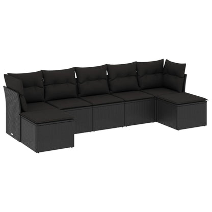 7-Delige Loungeset Met Kussens Poly Rattan Zwart