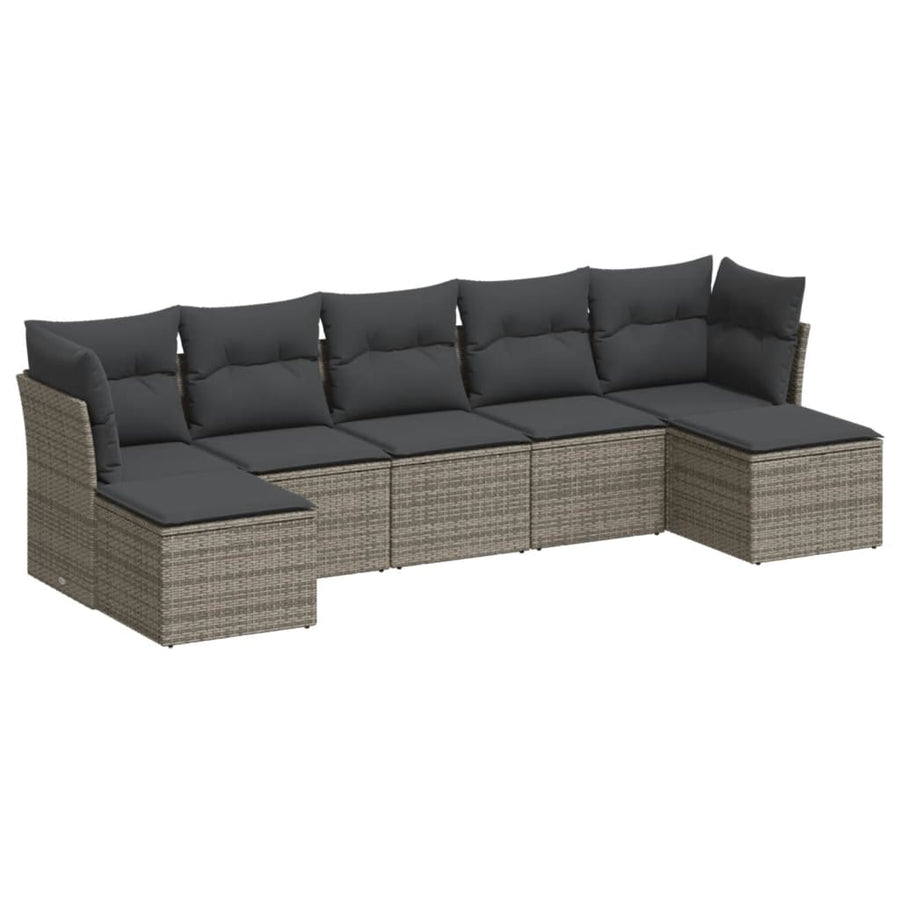 7-Delige Loungeset Met Kussens Poly Rattan Grijs