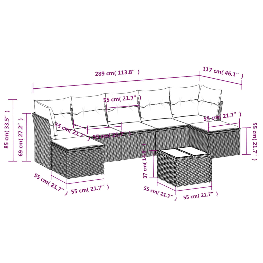 8-Delige Loungeset Met Kussens Poly Rattan Grijs