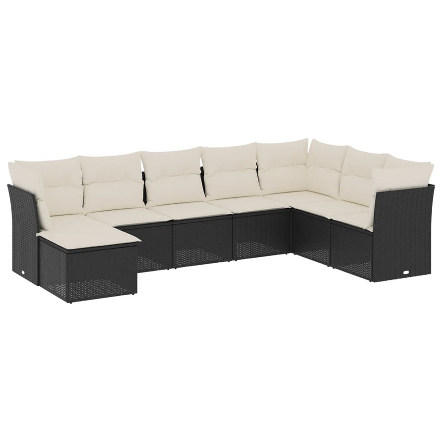 8-delige Loungeset met kussens poly rattan zwart Zwart en crème Zonder tafel