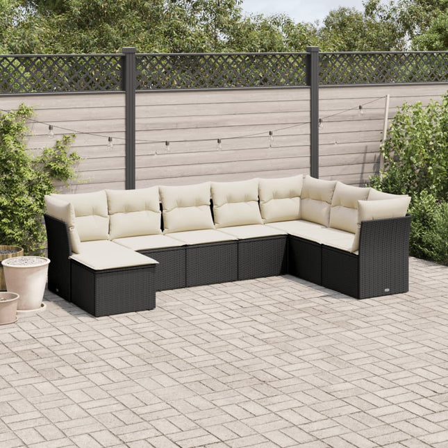 8-delige Loungeset met kussens poly rattan zwart Zwart en crème Zonder tafel