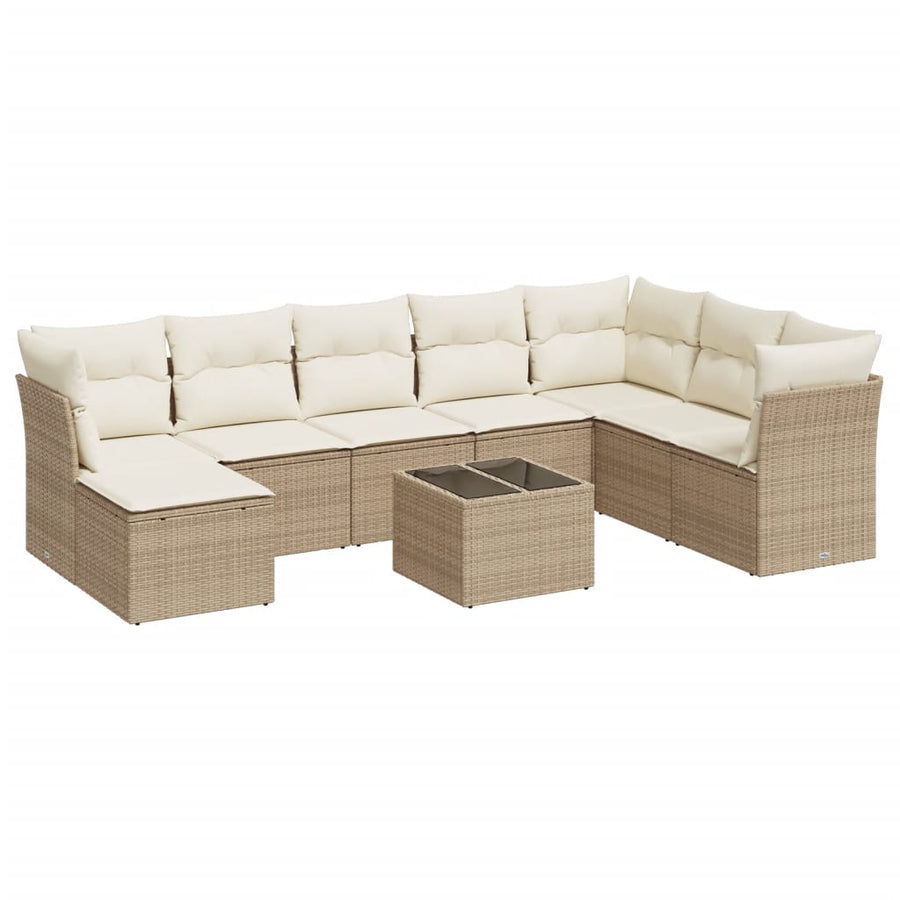 9-Delige Loungeset Met Kussens Poly Rattan Beige