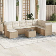 Loungeset 9-delig poly rattan beige met opbergfunctie