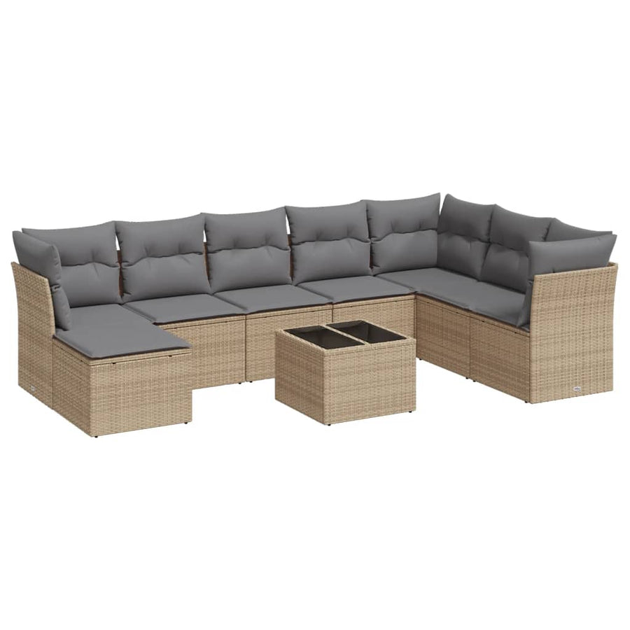 9-Delige Loungeset Met Kussens Poly Rattan Beige