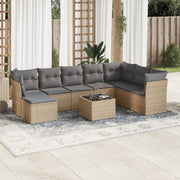 9-piece Lounge Set with Cushions Poly Rattan Beige