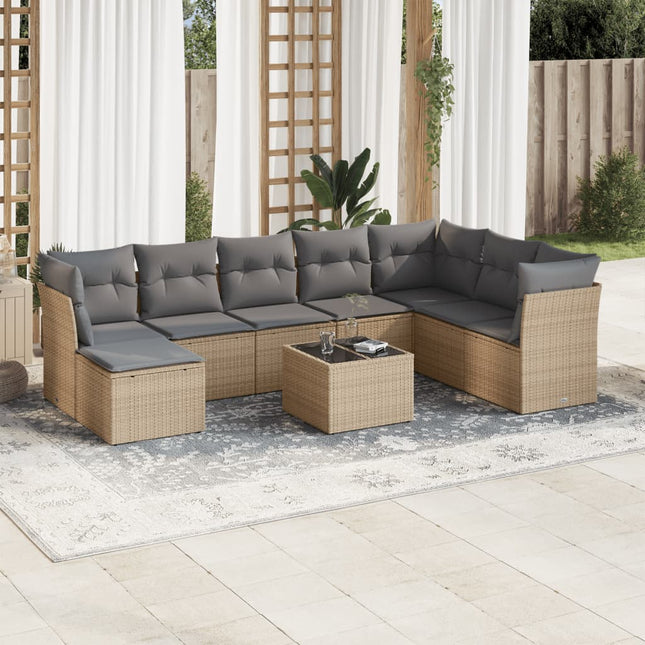 9-Delige Loungeset Met Kussens Poly Rattan Beige