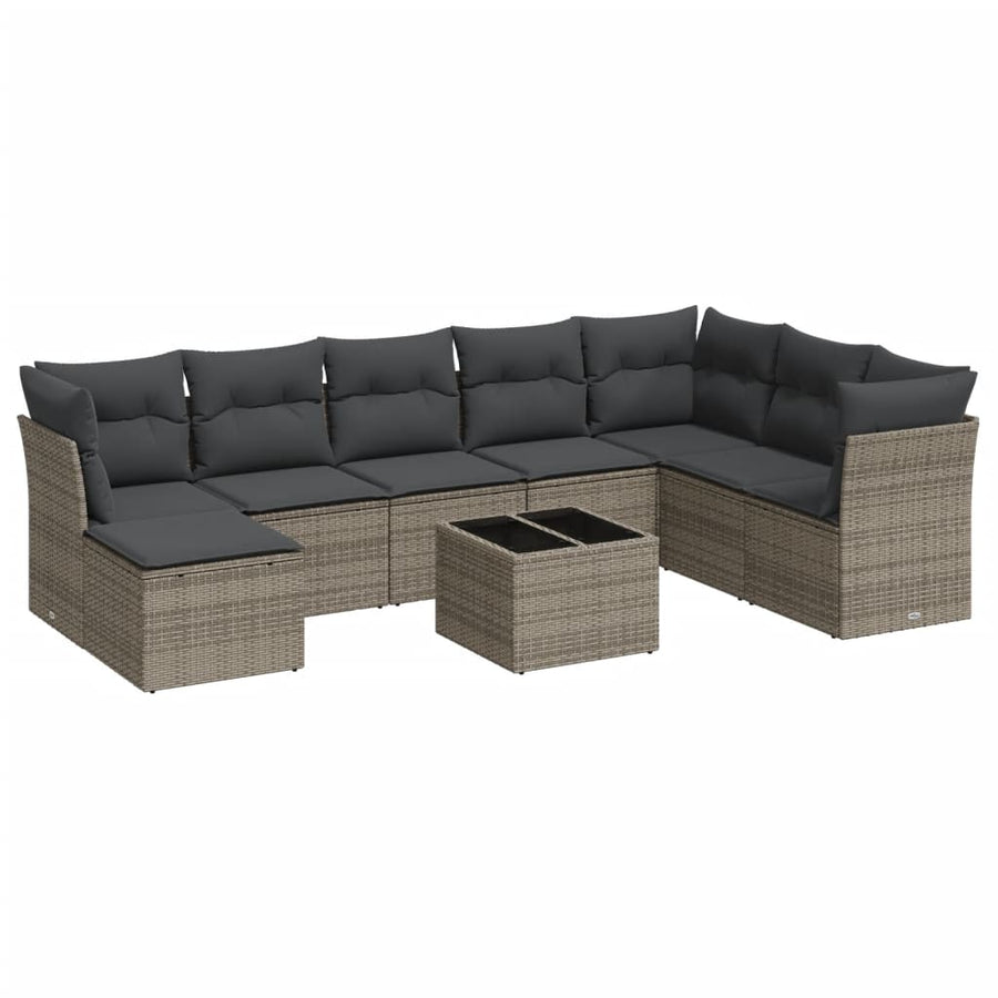 9-Delige Loungeset Met Kussens Poly Rattan Grijs