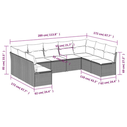 9-Delige Loungeset Met Kussens Poly Rattan Zwart