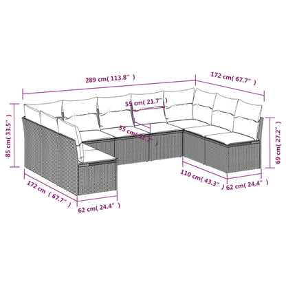 9-Delige Loungeset Met Kussens Poly Rattan Zwart