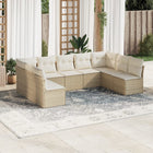 9-piece Lounge Set with Cushions Poly Rattan Beige