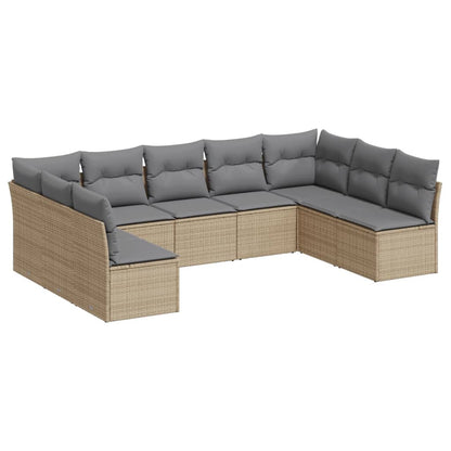 9-Delige Loungeset Met Kussens Poly Rattan Beige