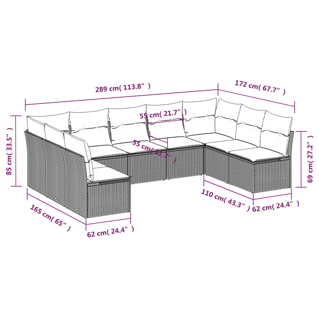 9-Delige Loungeset Met Kussens Poly Rattan Beige
