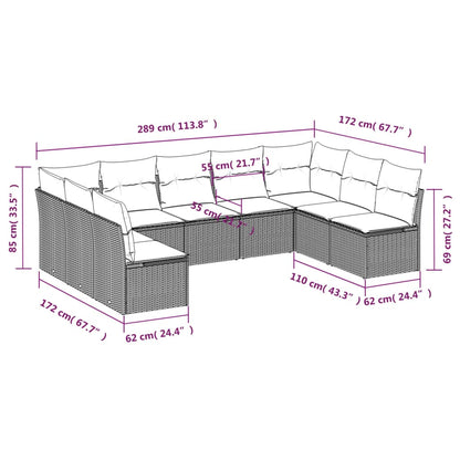 9-Delige Loungeset Met Kussens Poly Rattan Grijs