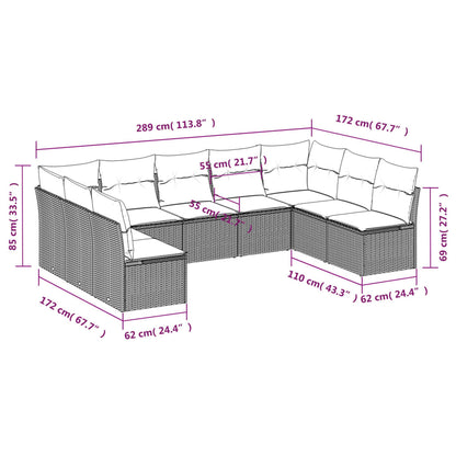 9-delige Loungeset met kussens poly rattan lichtgrijs