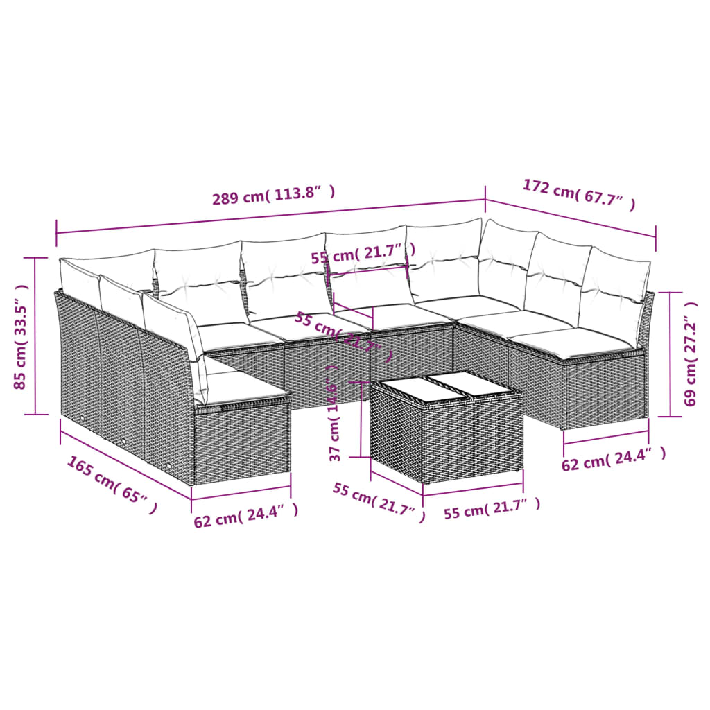 10-Delige Loungeset Met Kussens Poly Rattan Zwart