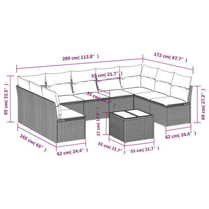 10-Delige Loungeset Met Kussens Poly Rattan Zwart