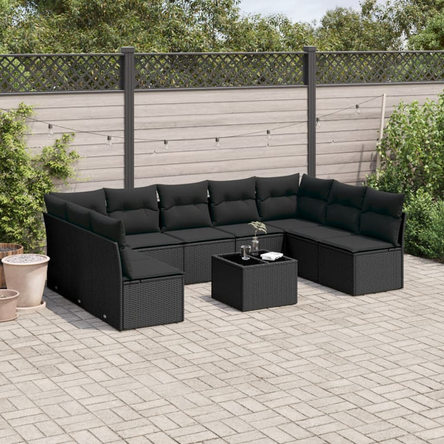 10-Delige Loungeset Met Kussens Poly Rattan Zwart