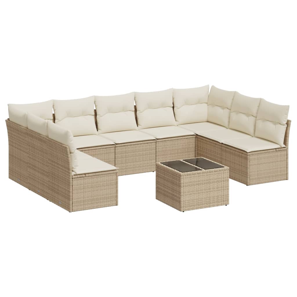 10-Delige Loungeset Met Kussens Poly Rattan Beige