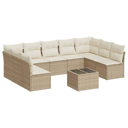 10-Delige Loungeset Met Kussens Poly Rattan Beige