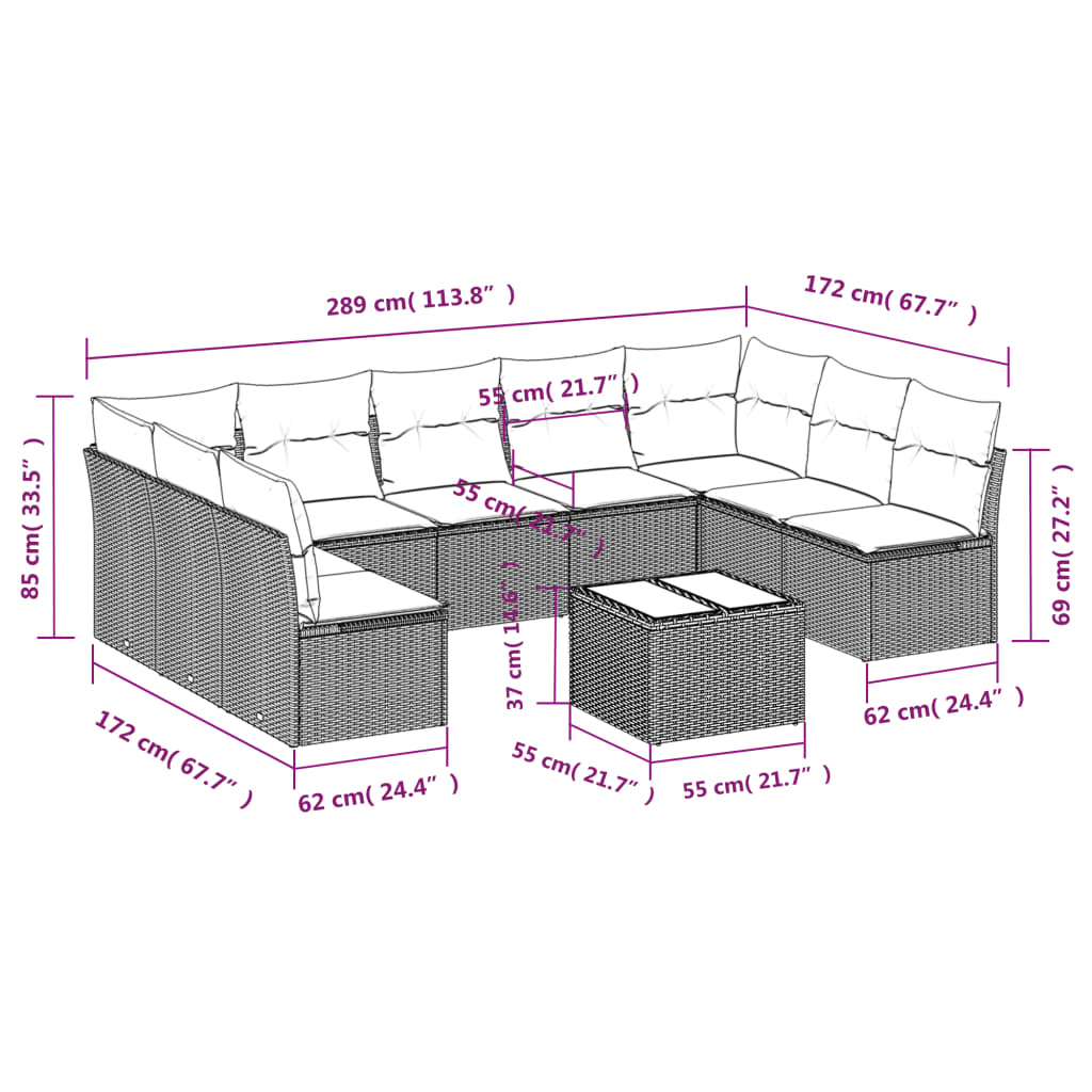 10-Delige Loungeset Met Kussens Poly Rattan Beige