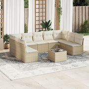 10-piece Lounge Set with Cushions Poly Rattan Beige