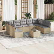 10-piece Lounge Set with Cushions Poly Rattan Beige