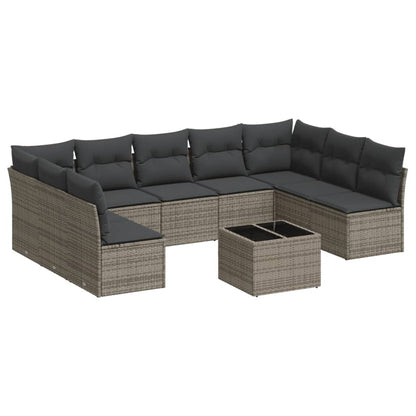 10-Delige Loungeset Met Kussens Poly Rattan Grijs