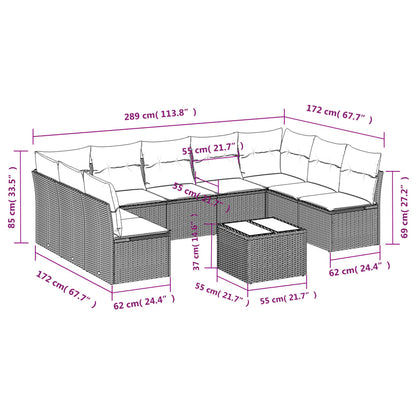 10-Delige Loungeset Met Kussens Poly Rattan Grijs