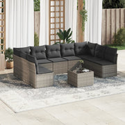 10-piece Lounge Set with Cushions Poly Rattan Grey