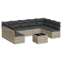 10-delige Loungeset met kussens poly rattan lichtgrijs