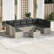 10-piece Lounge Set with Cushions Poly Rattan Light Grey
